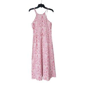 ⭐Women's Pink Floral Sleeveless Tiered Halter Maxi Dress Sz S  geometric pattern